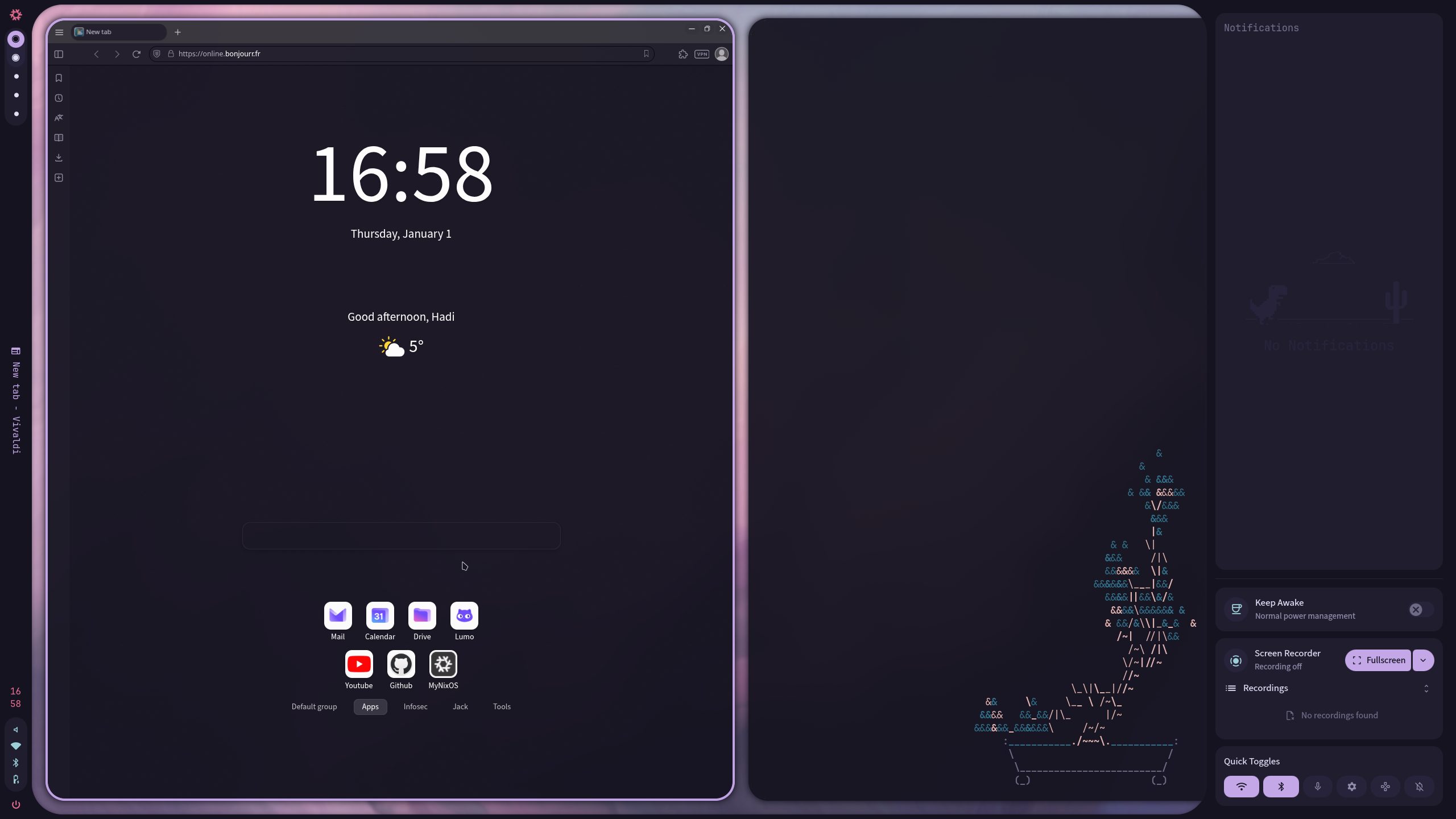 Browser and notification center